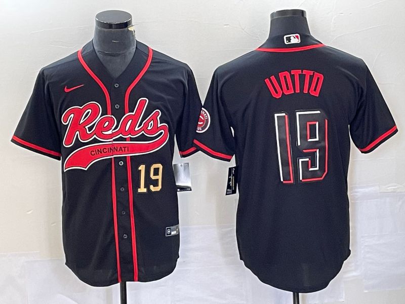 Men Cincinnati Reds 19 Uotto Black Co Branding Nike Game MLB Jersey style 2